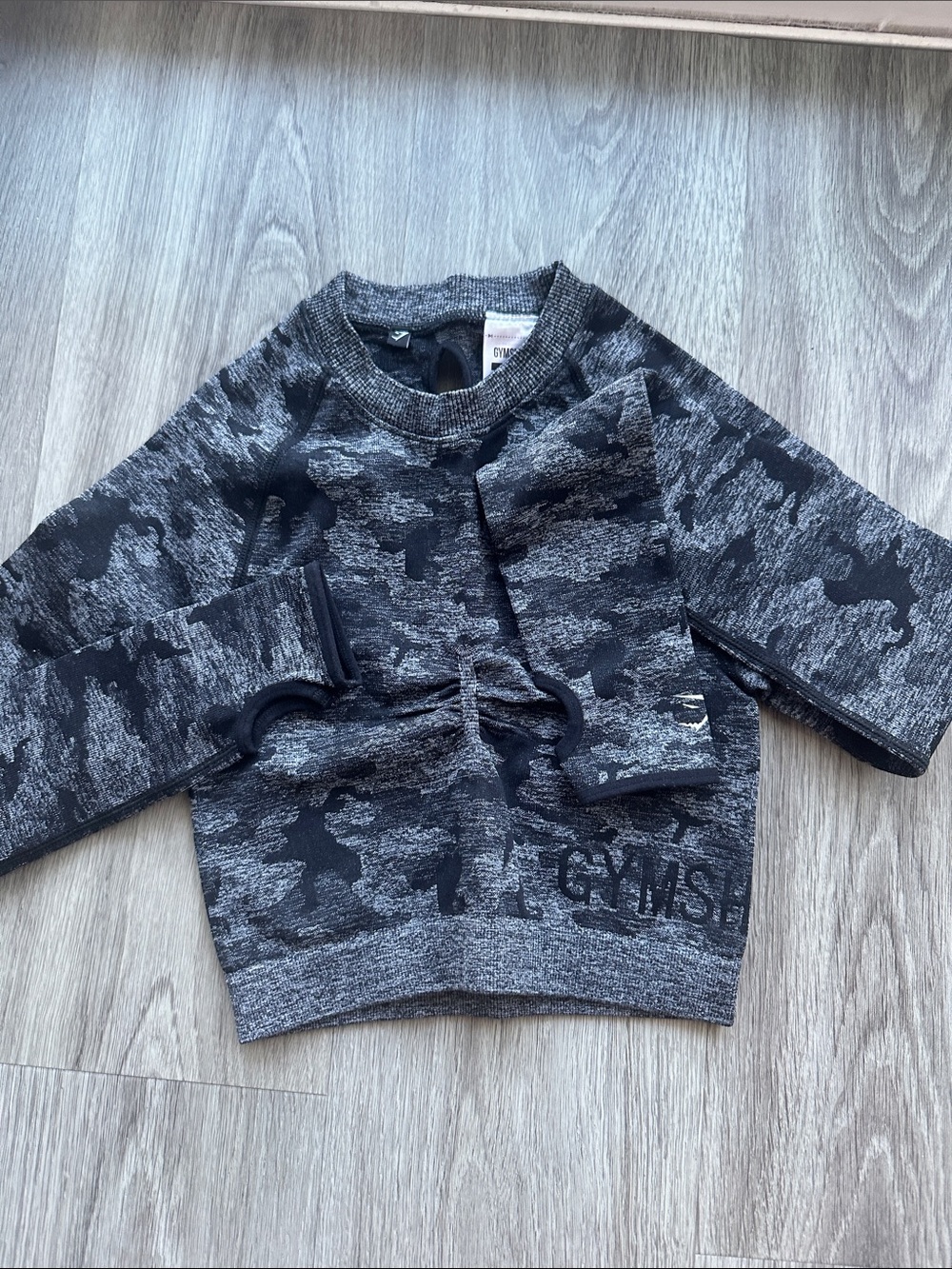 Gymshark Black and Gray Camo Crewneck Sweatshirt